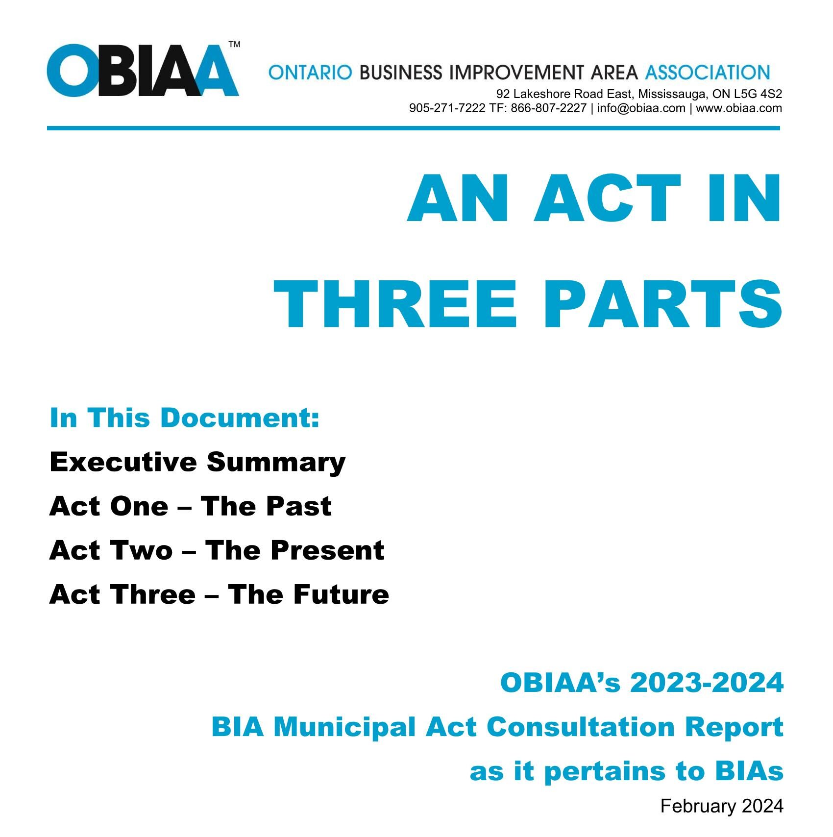 Image of front page of Municipal Act for BIAs Consultation Report